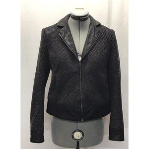 DKNY JEANS Wool Moto Jacket Size XS XSmall Biker Zipper Collar Faux Leather Coat